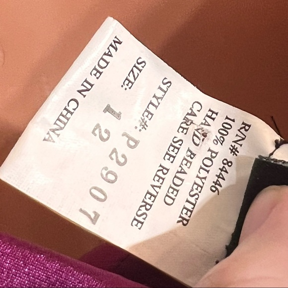 Elegant, hand beaded, satin, plunging, magenta formal ball gown with tags, 12 - Picture 10 of 11